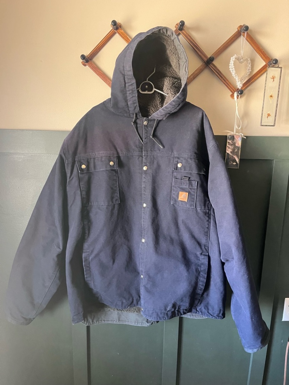 Carhartt Navy J284  Hooded Work Jacket with Sherpa Lining